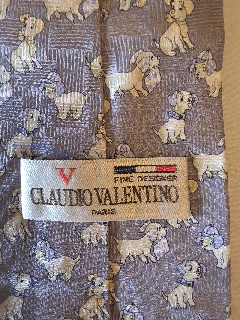 Valentino Gray Tie with Yellow Dog Motif - Picture 7 of 7